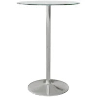 Tavolo Alto da Bar Moderno Rotondo con Base in Acciaio e Piano in Vetro, Ø70x102cm, Trasparente