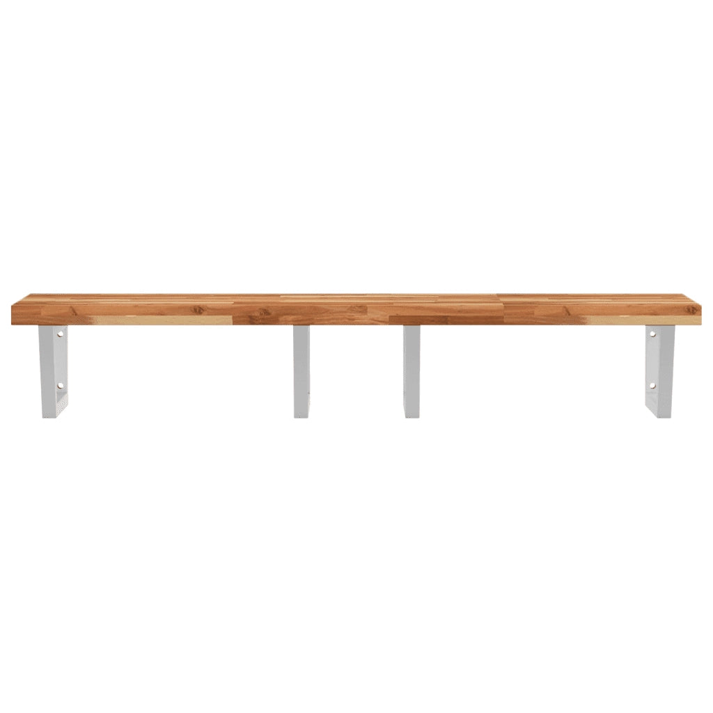 Ripiano a Parete per Lavabo in Acciaio e Massello di Acacia 3302862