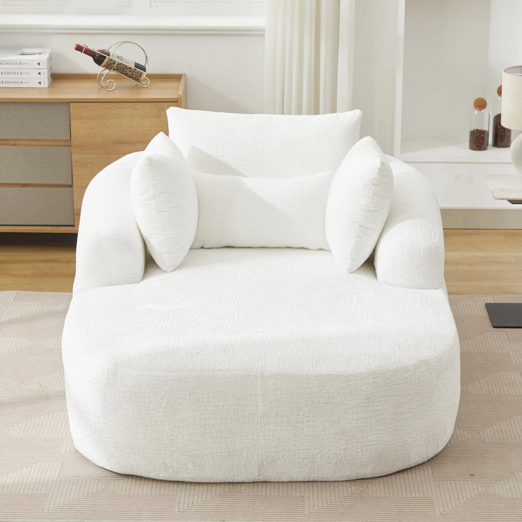 Divano letto chaise longue imbottito in velluto a coste, senza montaggio, bianco