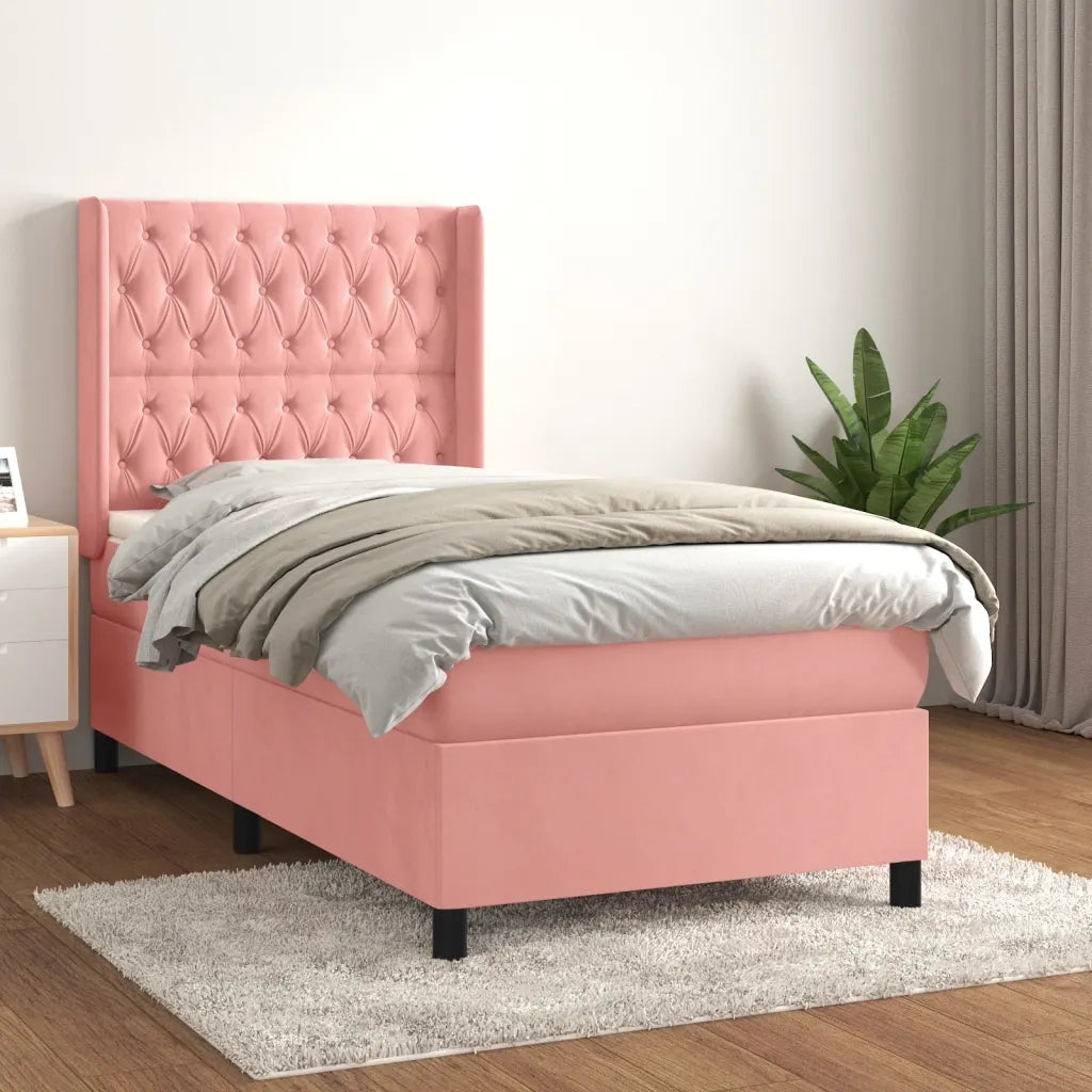 Giroletto a Molle con Materasso Rosa 90x200 cm in Velluto 3132842