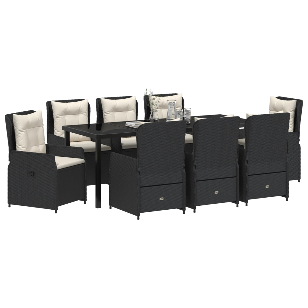 Set pranzo giardino 9 pezzi in polyrattan nero