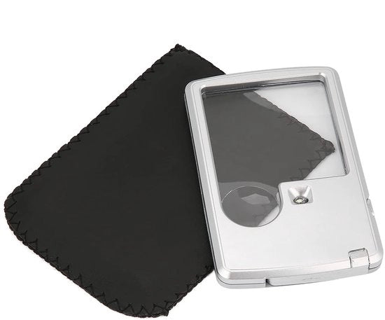 Vergrootglas portatile con lente 3X e 6X - LED illuminato - con custodia in pelle