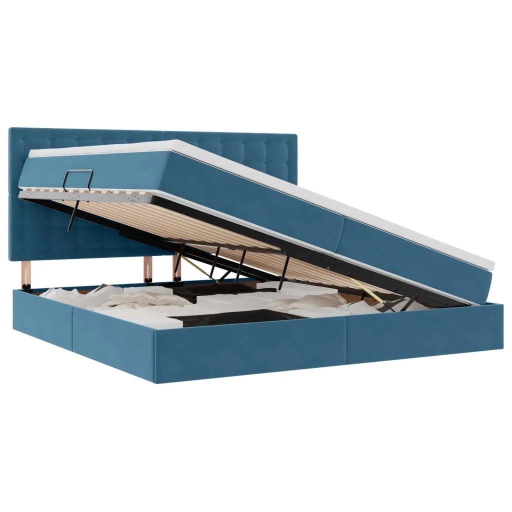 Letto con contenitore LED e materasso Blu Scuro 200 x 200 cm