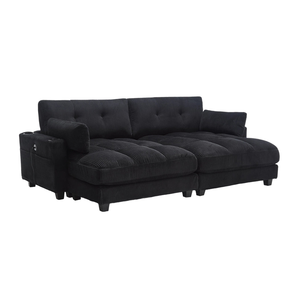OKWISH Poltrona Relax con Porta USB, Portabicchieri, Tasca Laterale e Poggiatesta Regolabile, Velluto a Coste, Nero