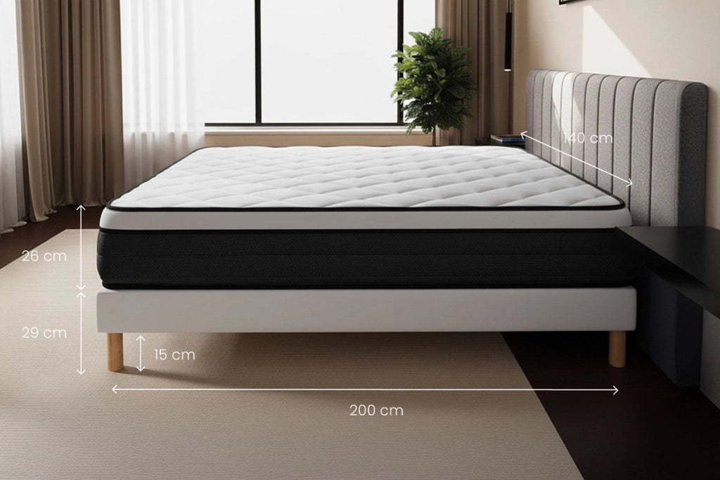 Pacchetto letto completo - Materasso 140x200cm + Box spring con doghe (kit) + 2 cuscini + Piumino - Suite