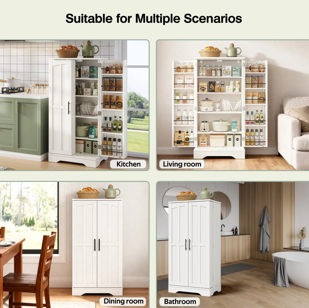 Credenza alta moderna 120x60x40 cm in MDF bianco con luce LED sensore e ripiani regolabili