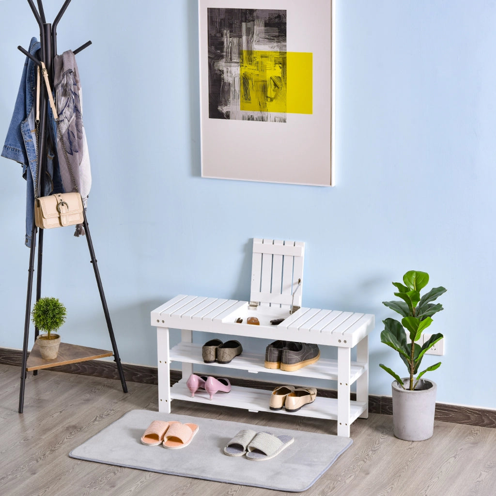 Scarpiera in Legno con Ripiano e Compartimento Nascosto ¨C Zephmum ¨C 90x29x45 Bianco