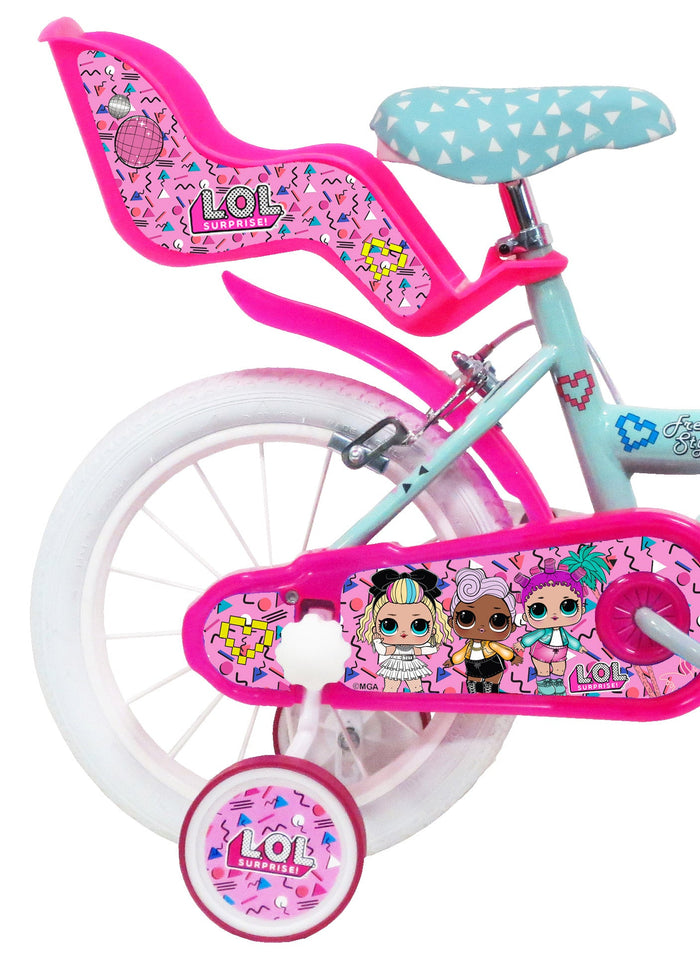 Bicicletta per Bambina 14" 2 Freni  Lol Verde Marine e Rosa