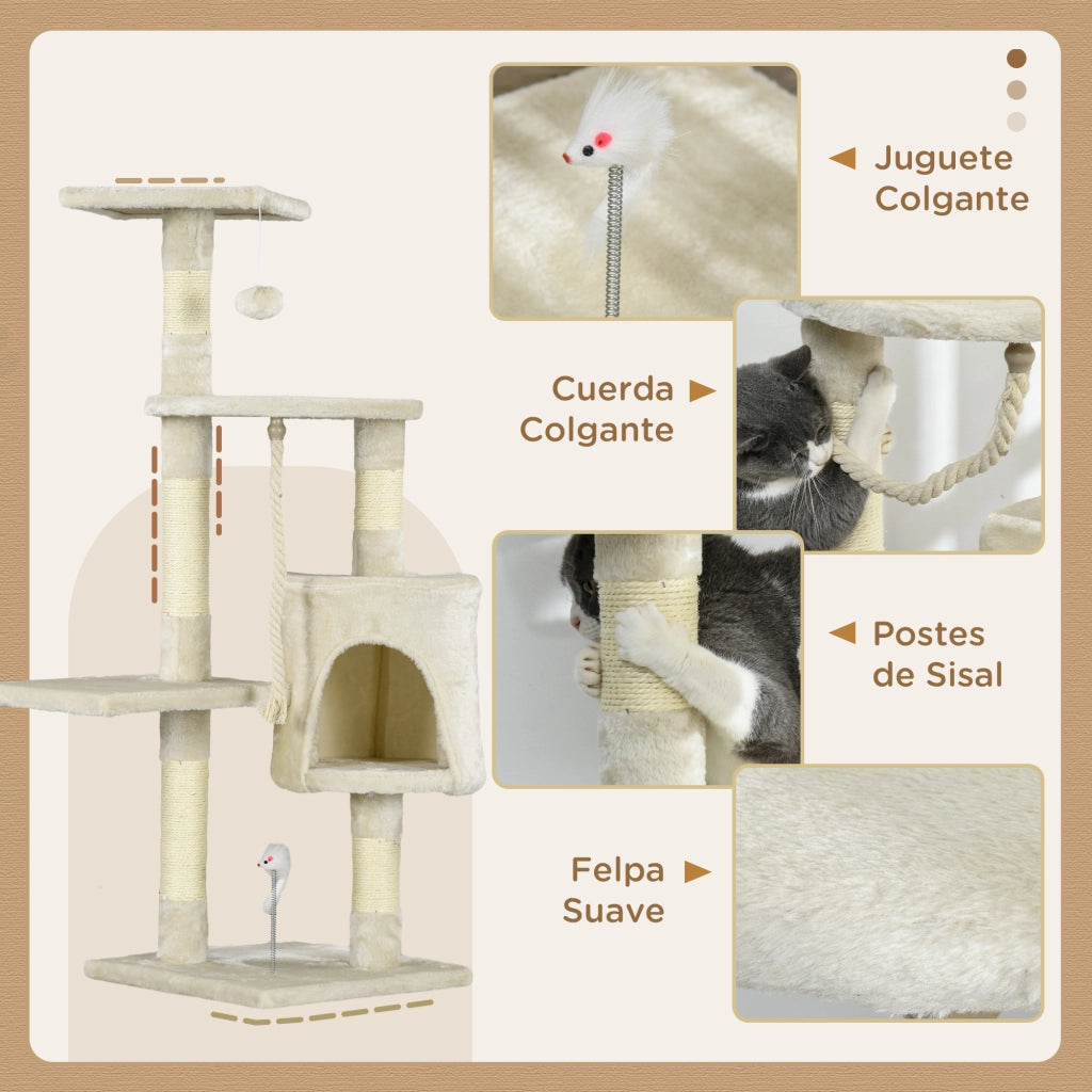 Albero per Gatti con Piattaforme e Giocattoli ¨C Zephmum ¨C Beige 116 cm