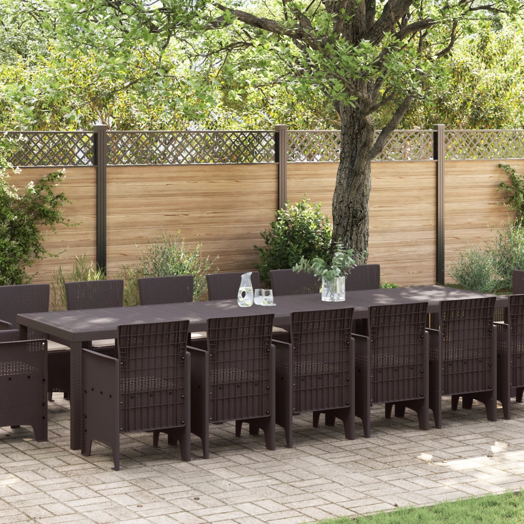Set da Pranzo Giardino 15 Pezzi con Cuscini Marrone Polyrattan