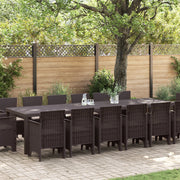 Set da Pranzo Giardino 15 Pezzi con Cuscini Marrone Polyrattan