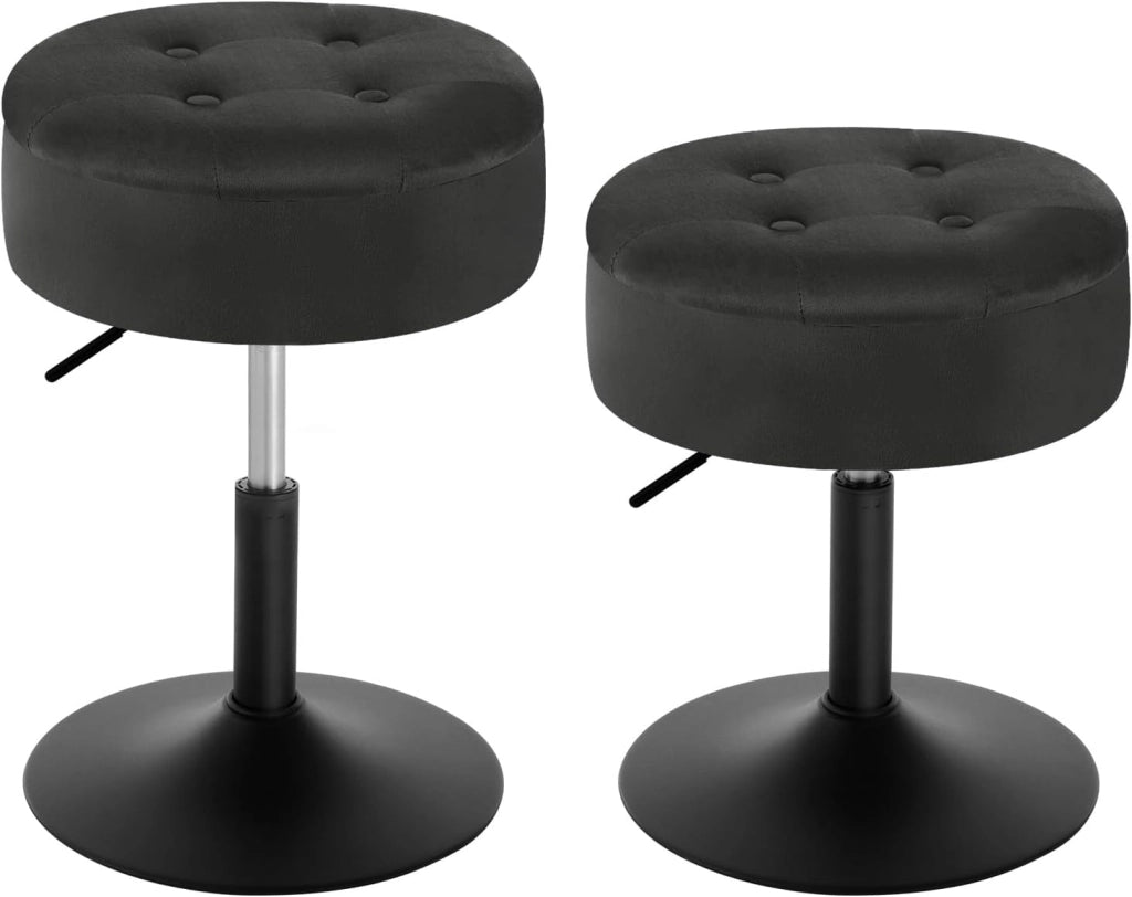 Set di 2 Sgabelli Piccolo da Bar in Velluto e Metallo, Sedia da Pranzo con Vano Portaoggetti, Sgabello Rotondo Girevole, Altezza Regolabile tra 49,5-65cm, Nero BH329sz-2