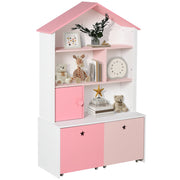 Libreria bambini con 4 ripiani, 1 porta e 2 cassetti ¨C zephmum ¨C rosa e bianco 80x34x130 cm