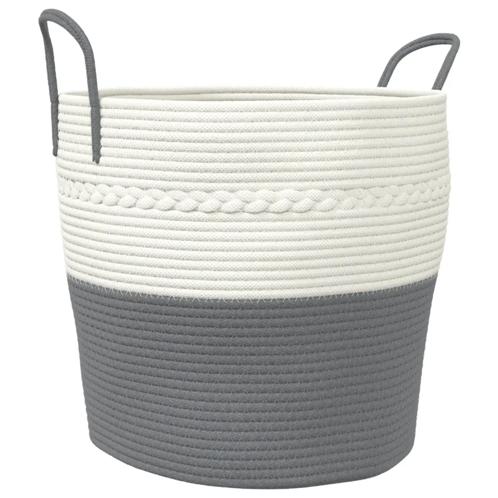 Cestino Portaoggetti Grigio e Bianco ?43x38 cm in Cotone CFW2600072