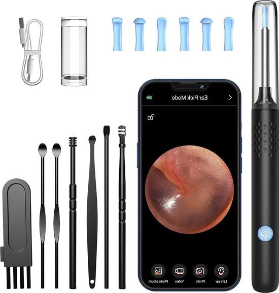 Orecchio Endoscopio 1080P 35 mm Impermeabile Orecchio Endoscopio con 6 Lampade LED - Orecchio Camera per iPhone, iPad e Android - Nero