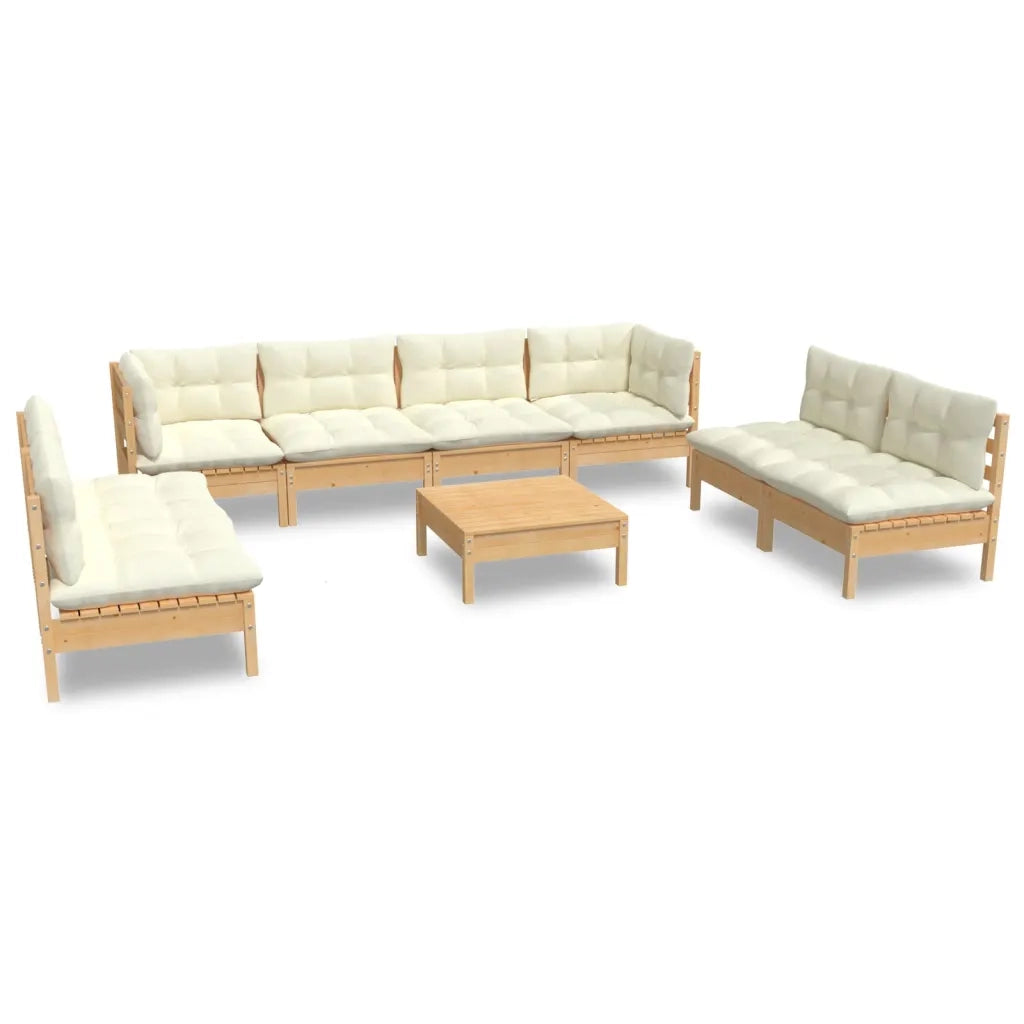 Set Divani da Giardino 9 pz con Cuscini Crema in Massello di Pino 3096238