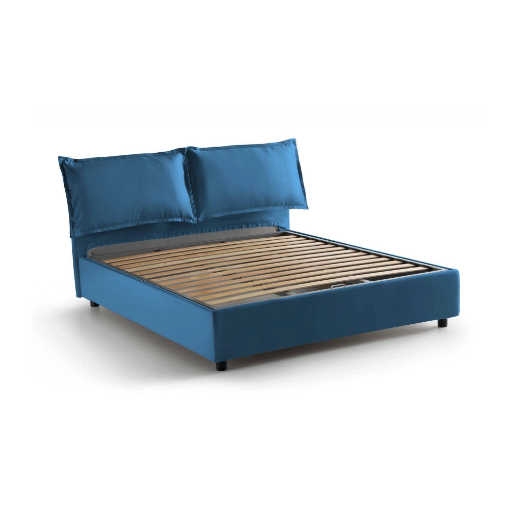 Letto matrimoniale Askari, Letto contenitore con rivestimento in tessuto, Made in Italy, Apertura frontale, adatto per materasso cm 140x190, Blu