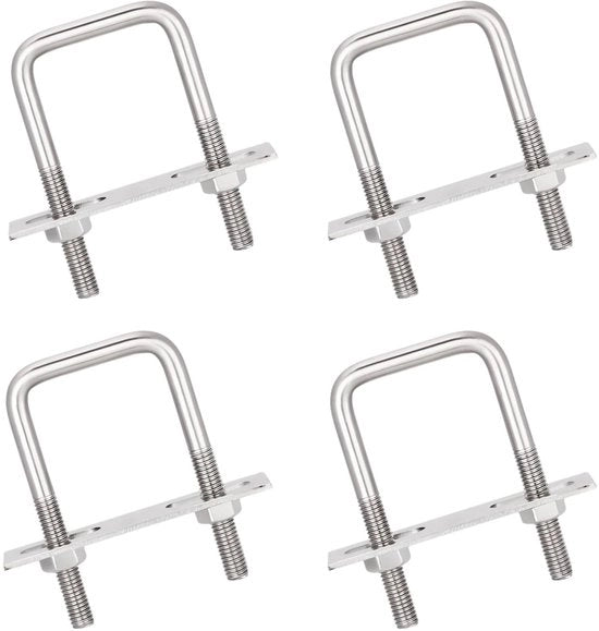 U-bout in acciaio per fissaggio di tubi - 4 pezzi - U-bout con vite - Fermo tubo per fissaggio di tubi - Dimensioni: 50 x 80 mm - Acciaio - M8 - 4 pezzi