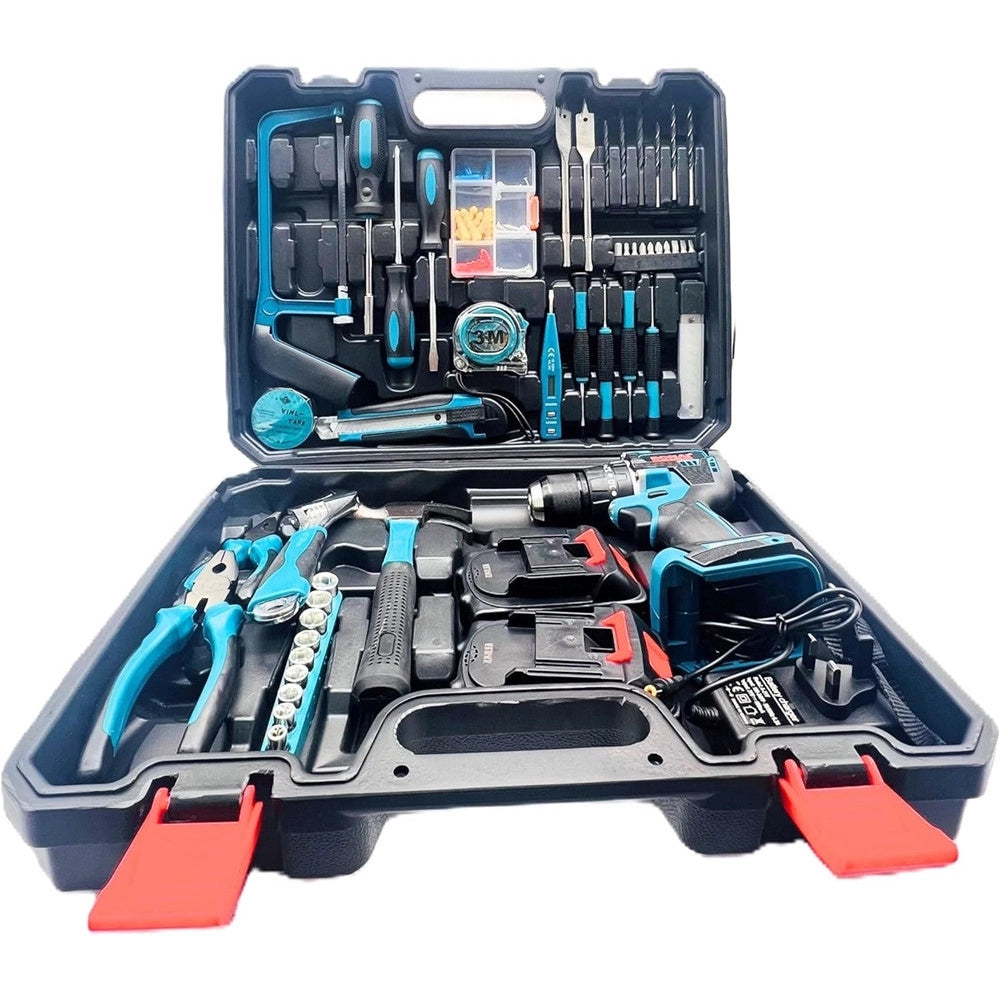 Trade Shop - Set Trapano Elettrico Avvitatore A Batteria 2 Velocità Punte Borsa Attrezzi 2 Batterie -