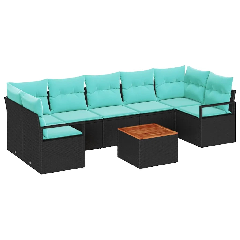 Set Divano da Giardino con cuscino 8 pcs Nero polyrattan