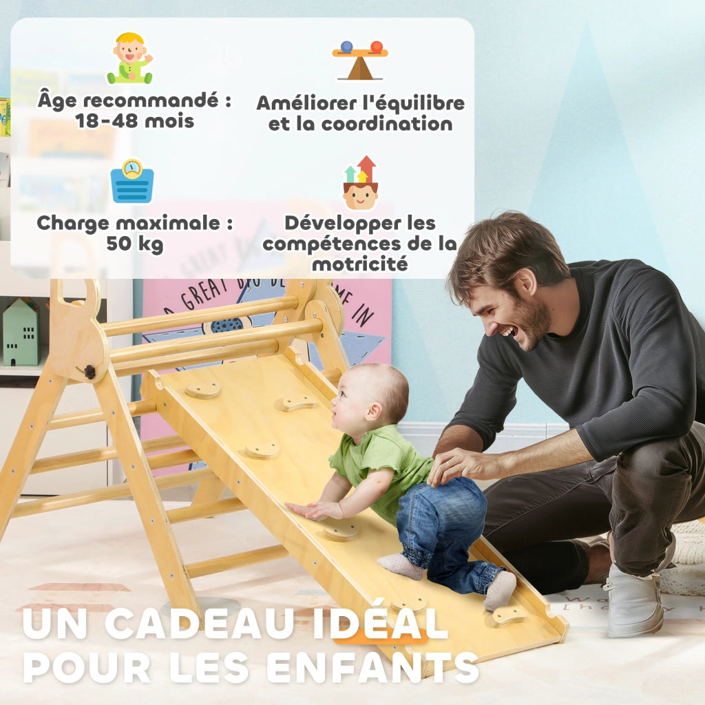 Triangolo Arrampicata Bambini con Scivolo e Altalena ¨C Zephmum ¨C Legno Naturale