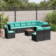 Set Divani da Giardino 11 pz con Cuscini in Polyrattan Nero