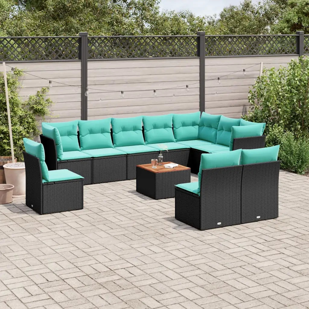 Set Divani da Giardino 11 pz con Cuscini in Polyrattan Nero