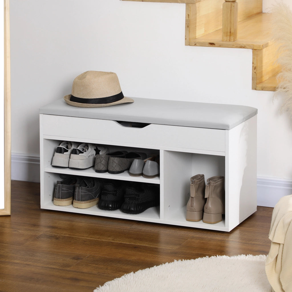 Scarpiera con panca e ripiani ¨C zephmum ¨C bianco 80x30x43cm