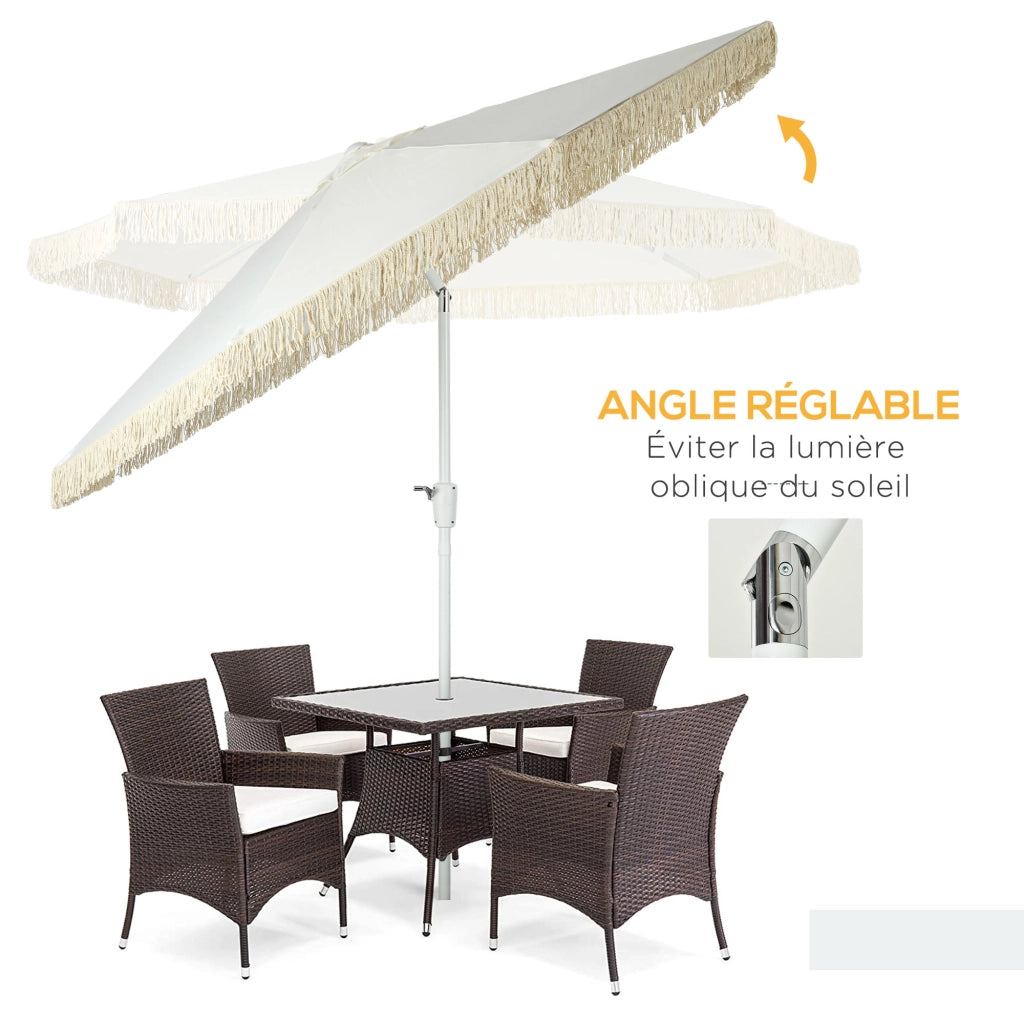 Ombrellone da giardino inclinabile con frange e manovella ¨C zephmum ¨C ? 265x245 cm Bianco