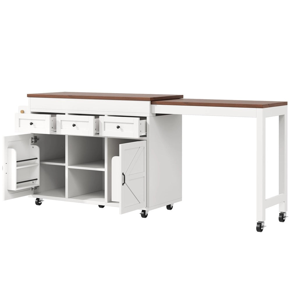 Tavolo da Pranzo Allungabile con Isola Cucina e Cassetti ¨C Xylo ¨C Bianco, 131.5-210 cm