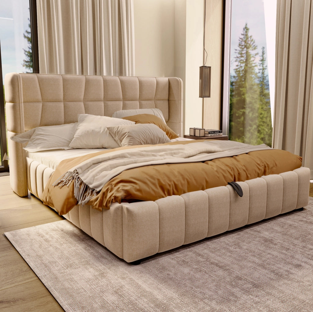 Letto matrimoniale contenitore imbottito 180x200 cm beige