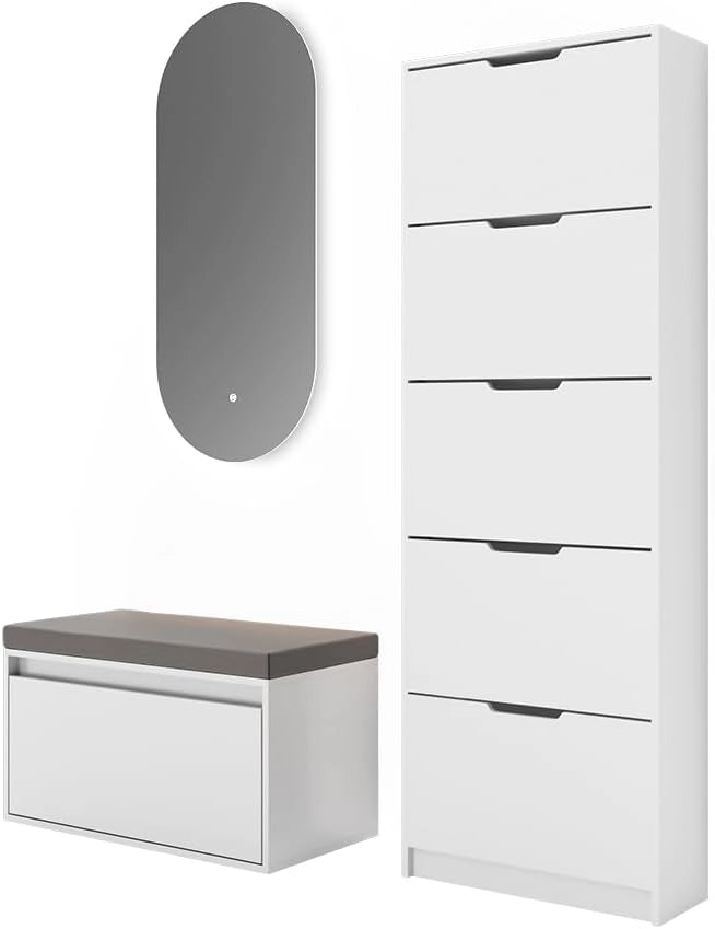 Scarpiera da ingresso Luca, Bianco/Sonoma, 59 x 105 cm 3 scomparti