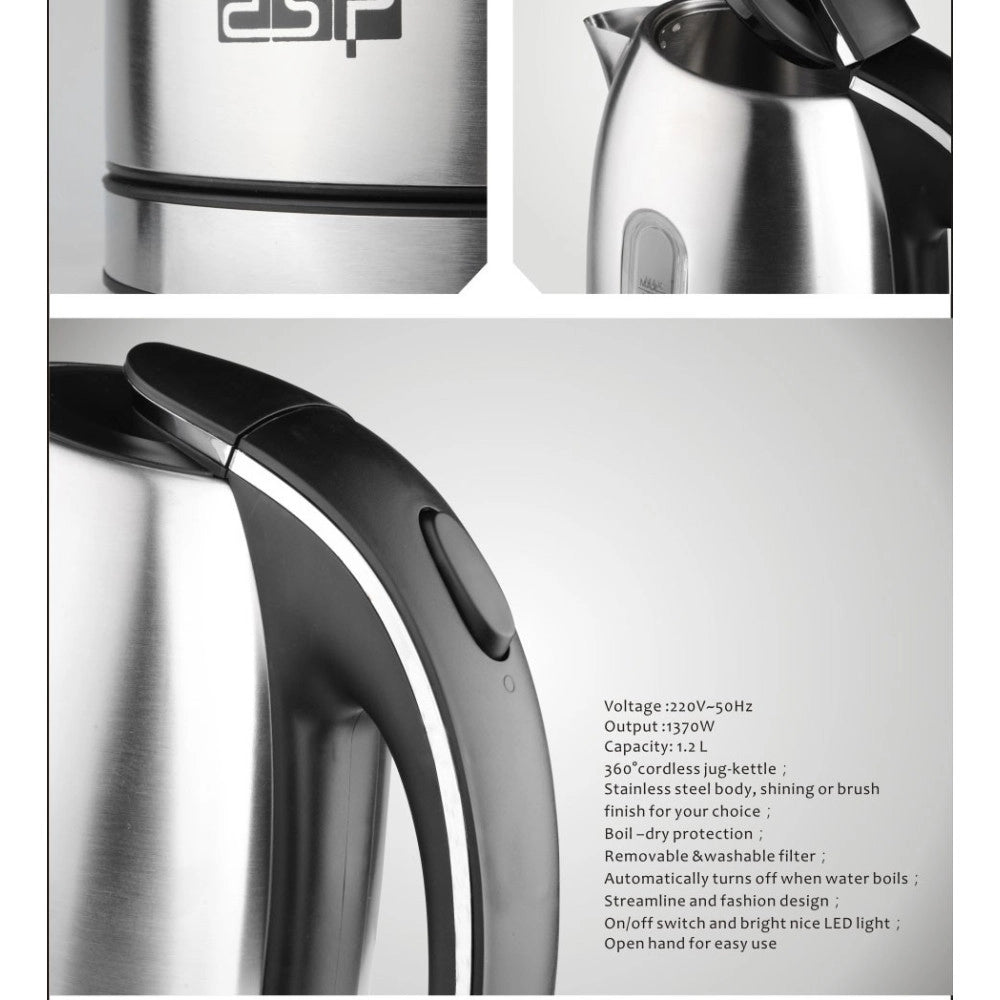 Trade Shop - Bollitore Elettrico A Caraffa Da 1,2lt In Acciaio Inox Per Te' E Infusi 1370w -