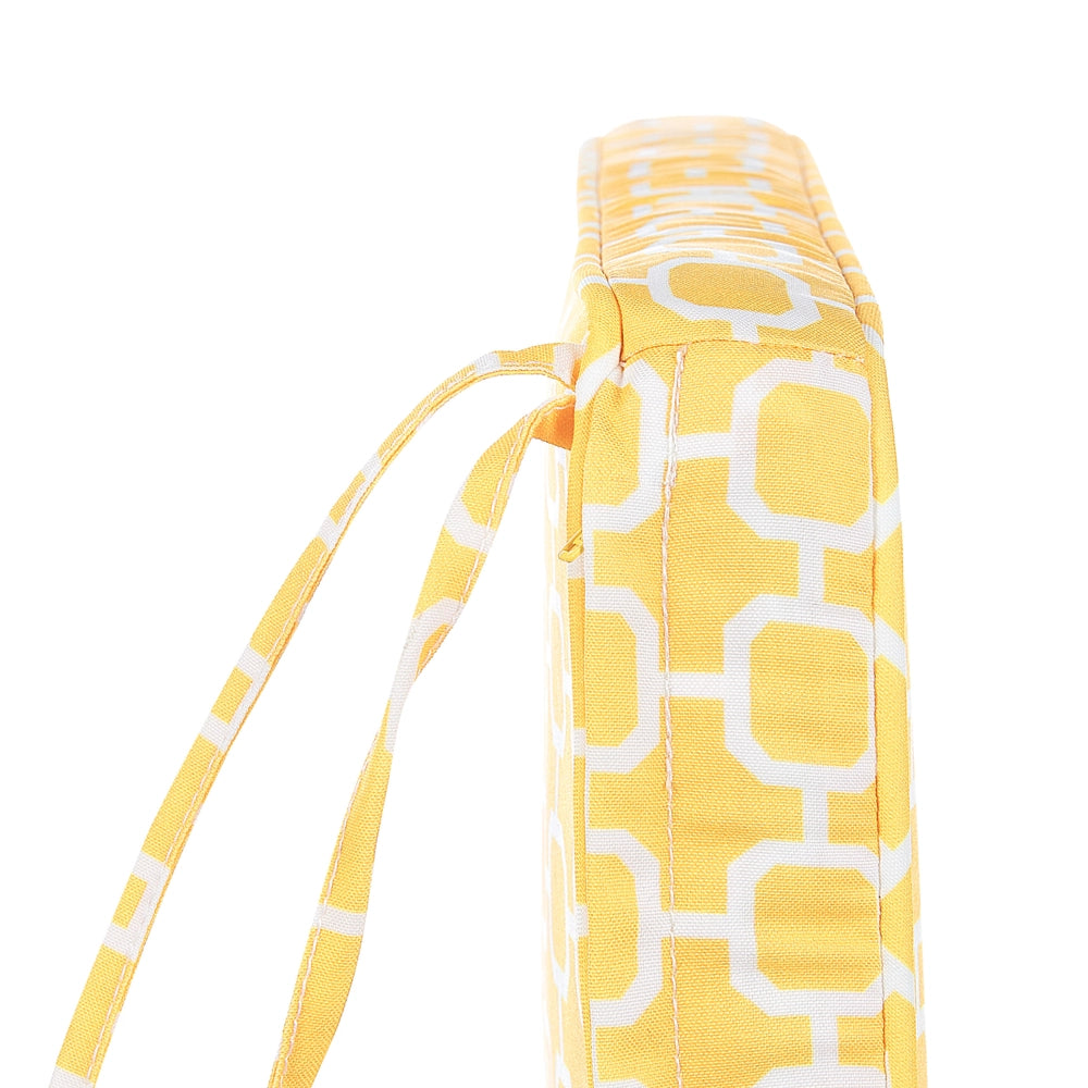 Set di 2 cuscini per sedia da giardino giallo bianco 37 x 34 cm motivo a strisce per esterno legami resistenti ai raggi UV