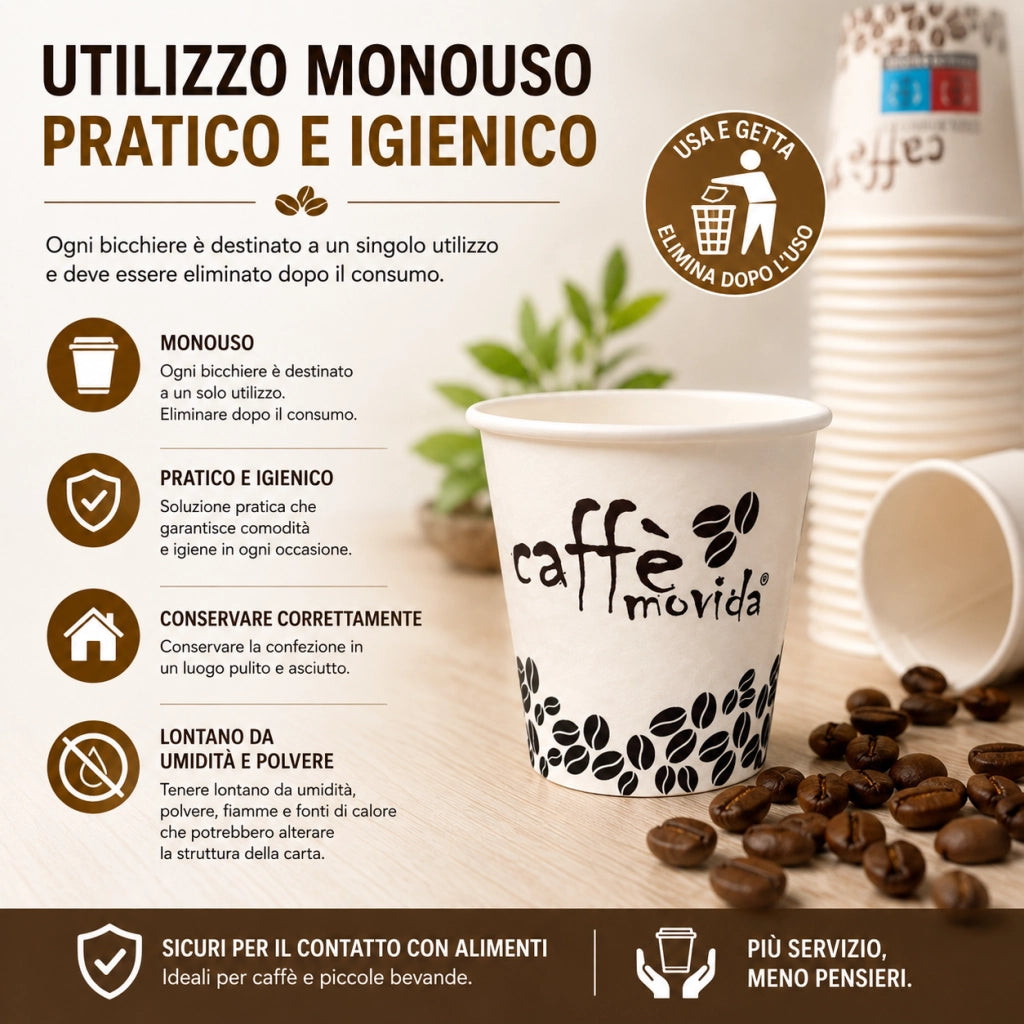 100 Bicchieri Carta 75 ml Biodegradabili Compostabili Made in Italy 642356