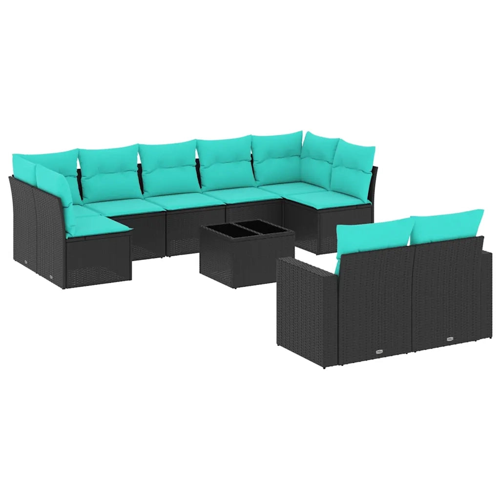 Set Divani da Giardino 10 pz con Cuscini Nero in Polyrattan