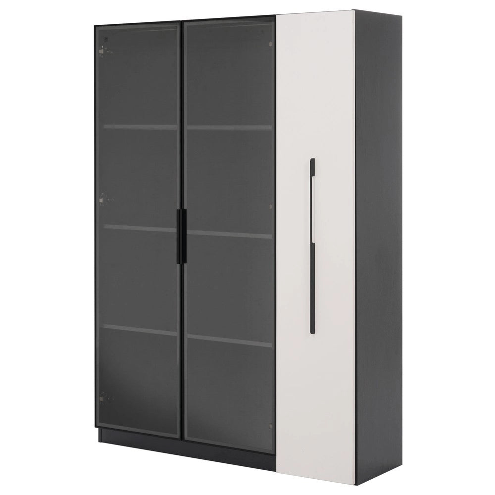 Armadio Multifunzione con Vetrina LED e Ripiani ¨C MINIMAL ¨C Bianco e Nero, 110x35x160 cm