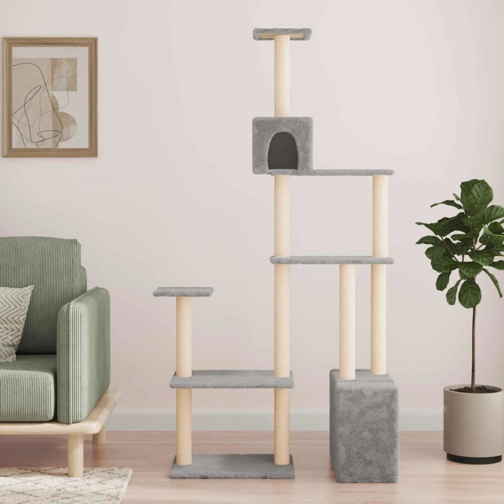 Albero per gatti con pali per graffiare in sisal Grigio Chiaro