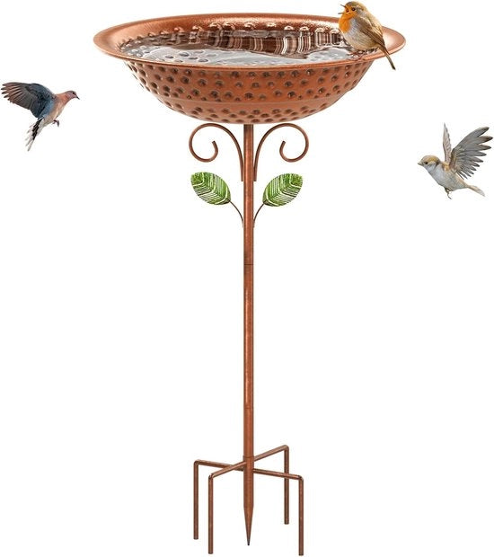 Vogelbad metallico da terra - dispenser cibo per uccelli da posizionamento - base 5 denti standard - scala di livello dell'acqua per il vogelbad - camera per il vogelbad - area di alimentazione per uccelli selvatici - giardino