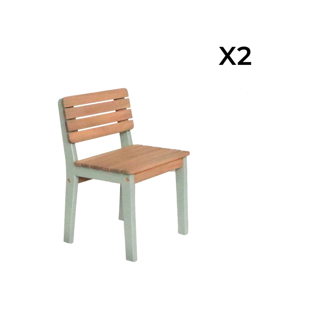 Set di 2 sedie in legno per bambini, da interno/esterno, verde grigio
