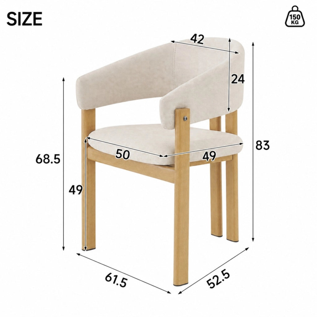 Sedia da pranzo, set da 2, gambe in metallo effetto legno, lino, color naturale e beige