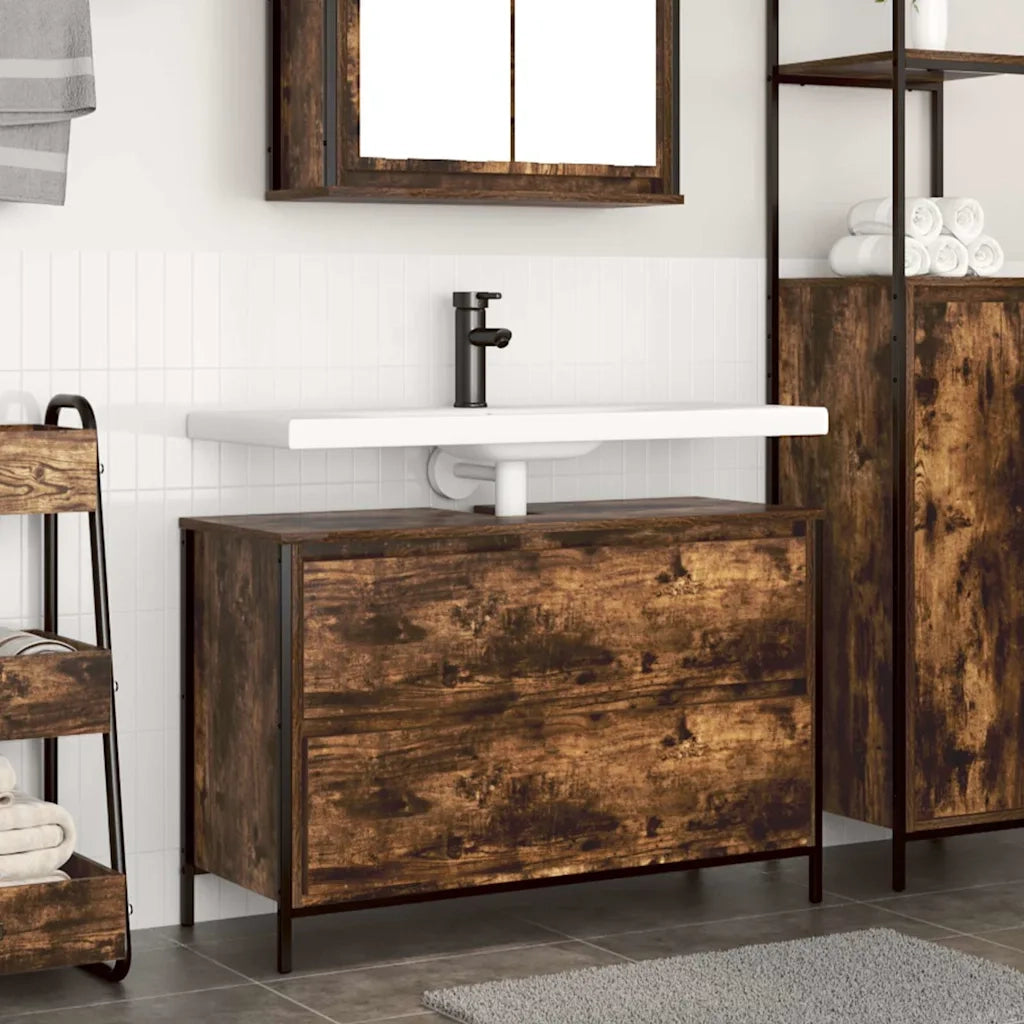 vidaXL Mobile Lavabo da Bagno con Cassetti Rovere Fumo 90x34,5x60 cm
