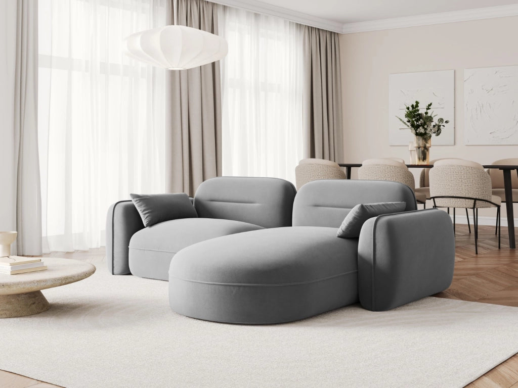 Cosmopolitan Design - Divano angolare modulare destro "Sydney" 3 posti in velluto grigio chiaro 