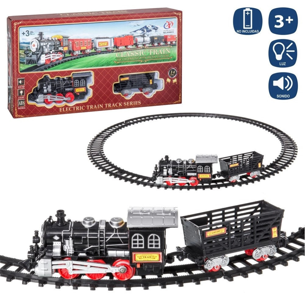 Trade Shop - Pista Treno Trenino Per Bambini 204cm Con Binari Locomotiva Vagone Luci E Suoni -