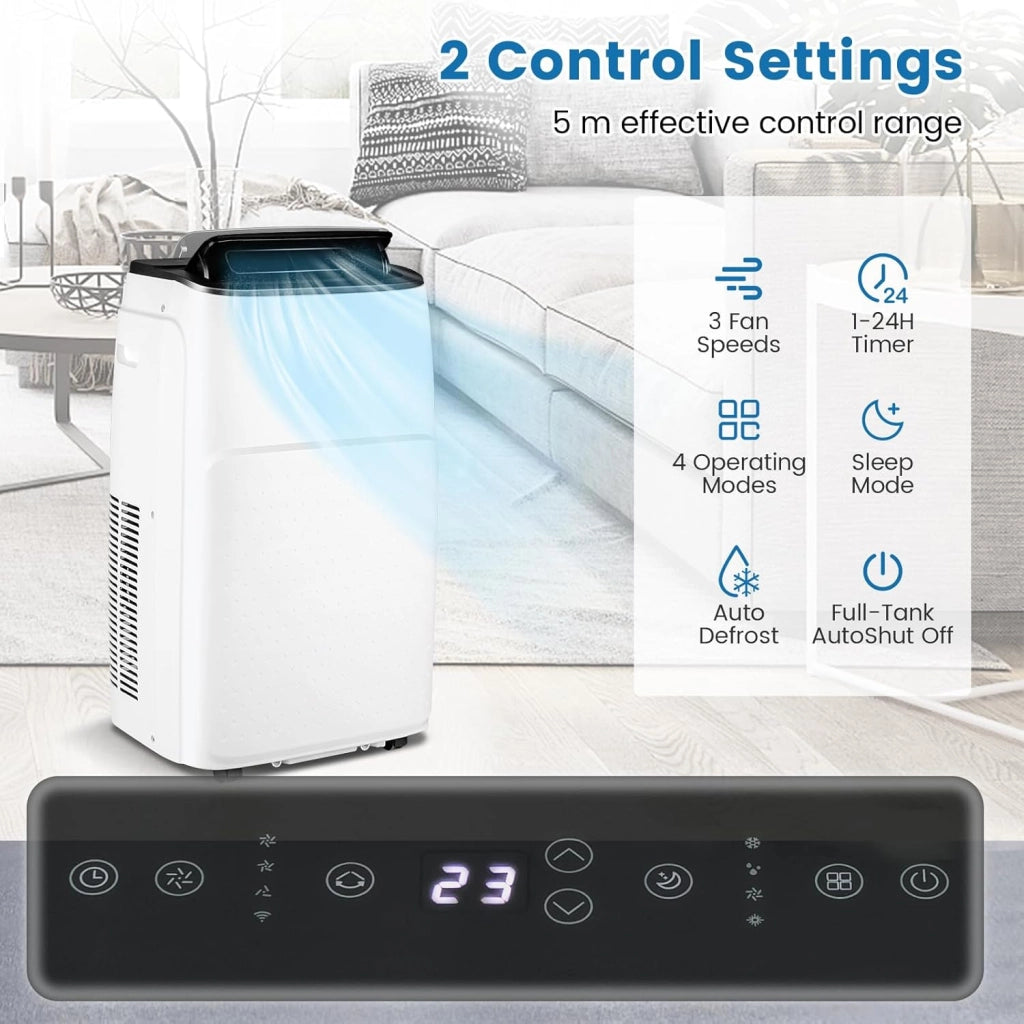 Condizionatore Portatile con Evacuazione, Climatizzatore Portatile 4 in 1 Ventilatore & Deumidificatore & Raffreddatore & Riscaldamento, 3 Modalità di Controllo Intelligente, Timer (12000BTU)