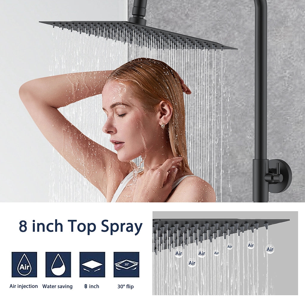 AICA Set Doccia Completo Nero con Soffione, Doccetta e Rubinetto Quadrati e Saliscendi Tondo, Miscelatore Termostatico Doccia