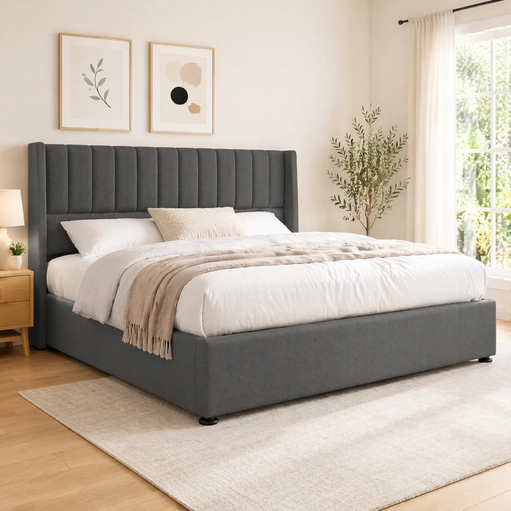 LETTO Contenitore matrimoniale 180x200 cm idraulico in lino grigio