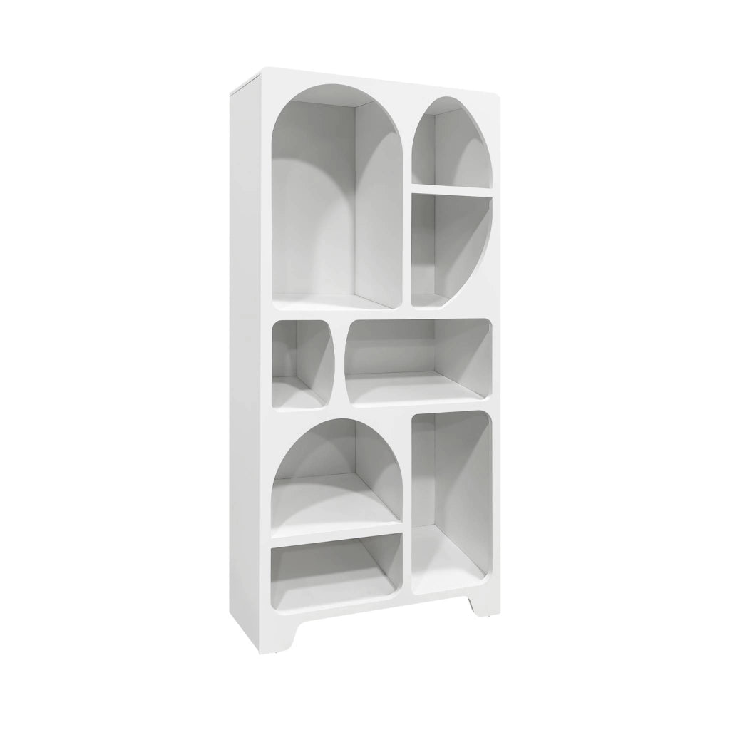 Libreria organica bianca effetto legno con 8 vani, bianco