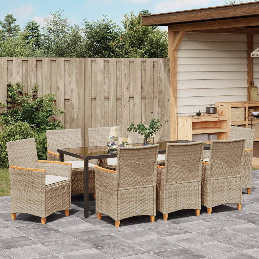 Set da pranzo da giardino con cuscini beige in polyrattan