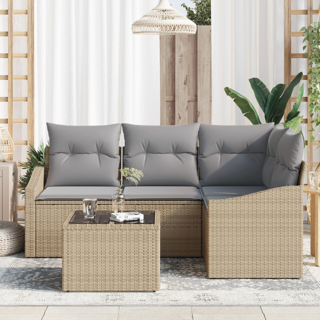 Set da pranzo da giardino 5 pezzi con cuscini in polirattan nero